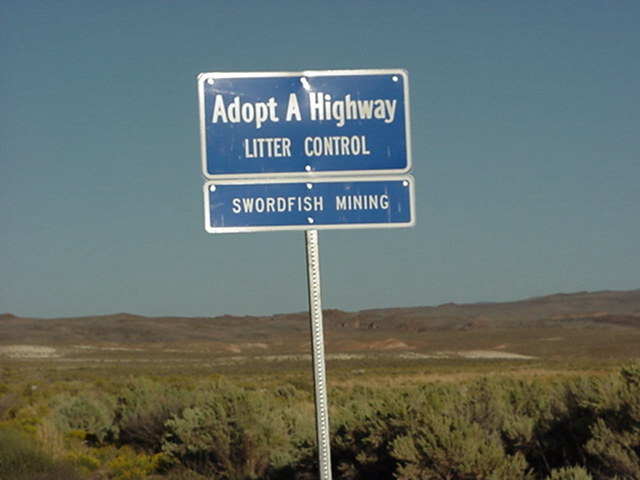 Swordfish Mining Adopt a Highway sign HWY 140 Nevada
